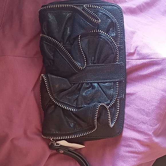 Black Zipper wallet with silver zipper rufflel accents - Picture 2 of 5